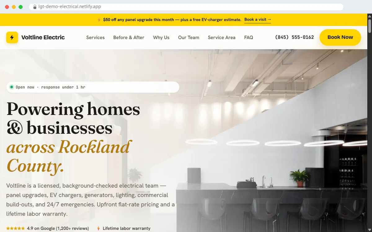 Voltline Electric — an electrician website built by Live Growth Tracking